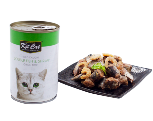 Kit Cat Grain Free Canned Cat Food Double Fish & Shrimp 400g - Gambar 2