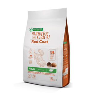 NATURES PROTECTION superior care dry grain free food for adult dogs of small breeds with red coat, with lamb 1.5 kg