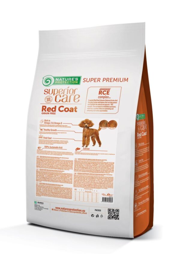 NATURES PROTECTION superior care dry grain free food for junior dogs of small breeds with red coat, with salmon 1,5 Kg - Gambar 2