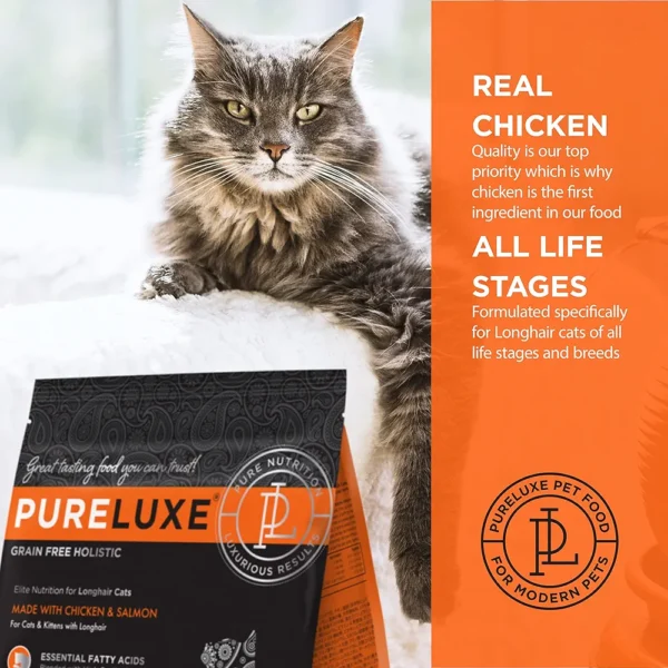 PURELUXE Grain Free Holistic Elite Nutrition Longhair Cat Made With Chicken & Salmon 1,5kg - Gambar 2