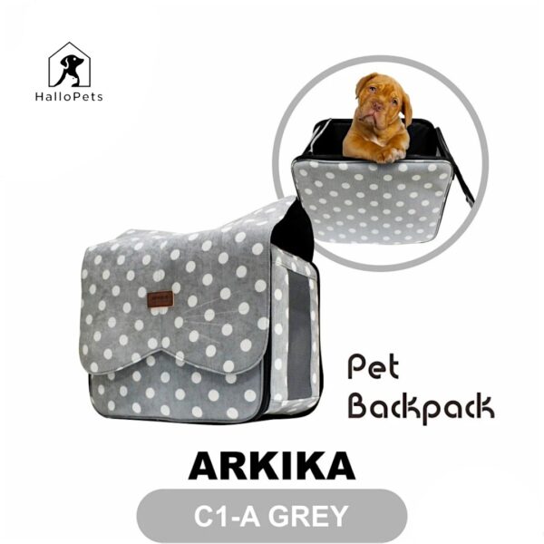 ARKIKA Pet Backpack Carrier Dog Cat Aneko C1-A GREY & WHITE PolkaDots Tas Anjing & Kucing - Gambar 2