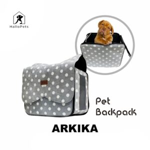 ARKIKA Pet Backpack Carrier Dog Cat Aneko C1-A GREY & WHITE PolkaDots Tas Anjing & Kucing