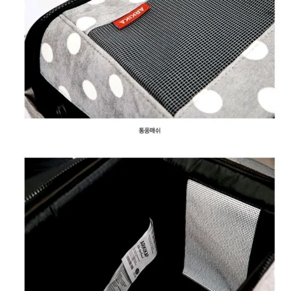 ARKIKA Pet Backpack Carrier Dog Cat Aneko C1-A GREY & WHITE PolkaDots Tas Anjing & Kucing - Gambar 3