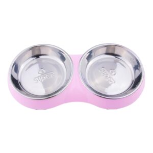 SUPER DESIGN Double Cat Dish Pet Bowls Stainless Size S