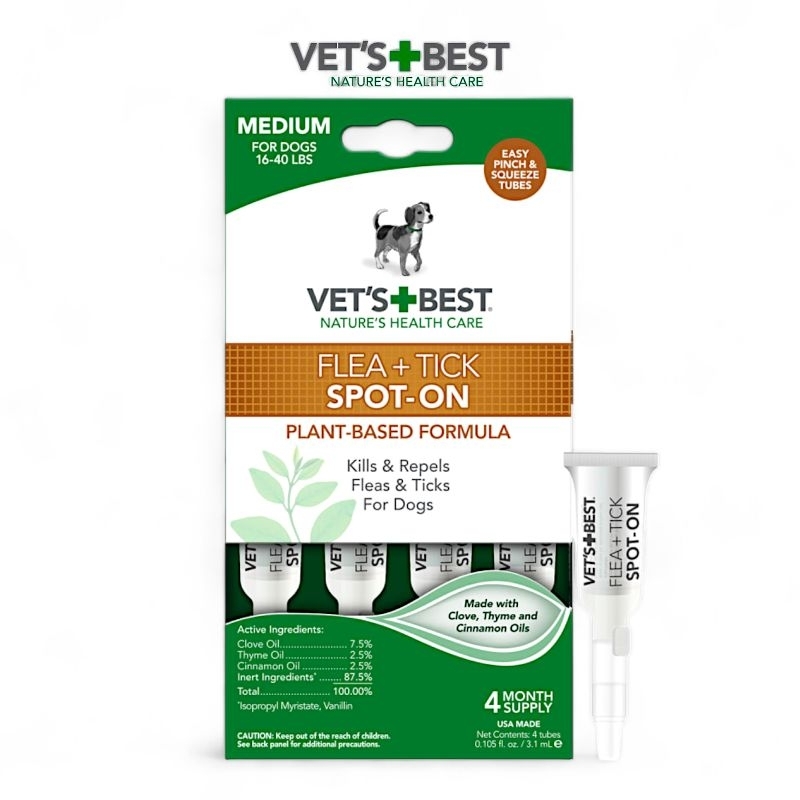 VETS BEST Flea & Tick Spot-On For Small Medium Large Dog